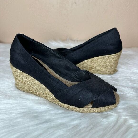 Lauren Ralph Lauren Cecilia Espadrille Black Peep Toe 2" Wedge Size 5 - Picture 1 of 10